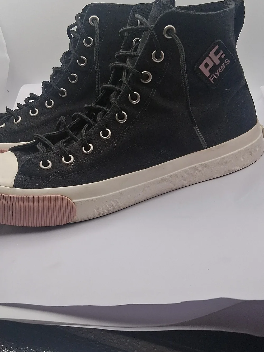 P.F. Flyers Black Canvas High-Top Sneakers with Off-White & Light Brown Sole - Picture 2 of 4
